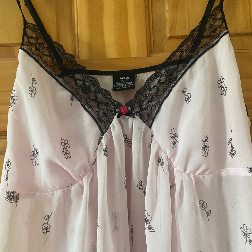 Apt 9 Pink Floral Lace Trim Chemise Nightgown Sheer Slip Dress L